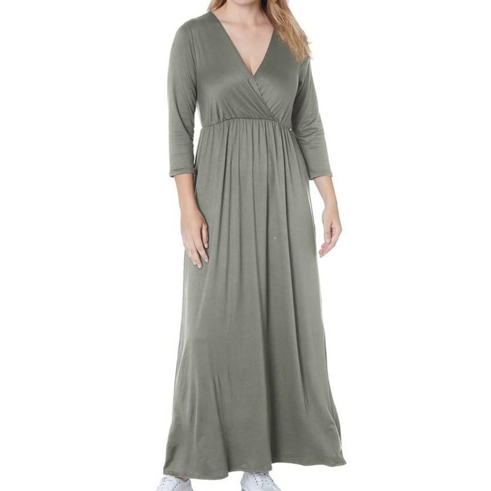 Mother Bee Women XL Olive Green Maternity Post Partem Stretch Jersey Maxi Dress